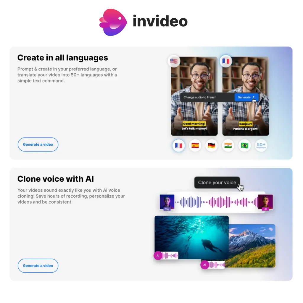 Invideo AI clone voice with AI