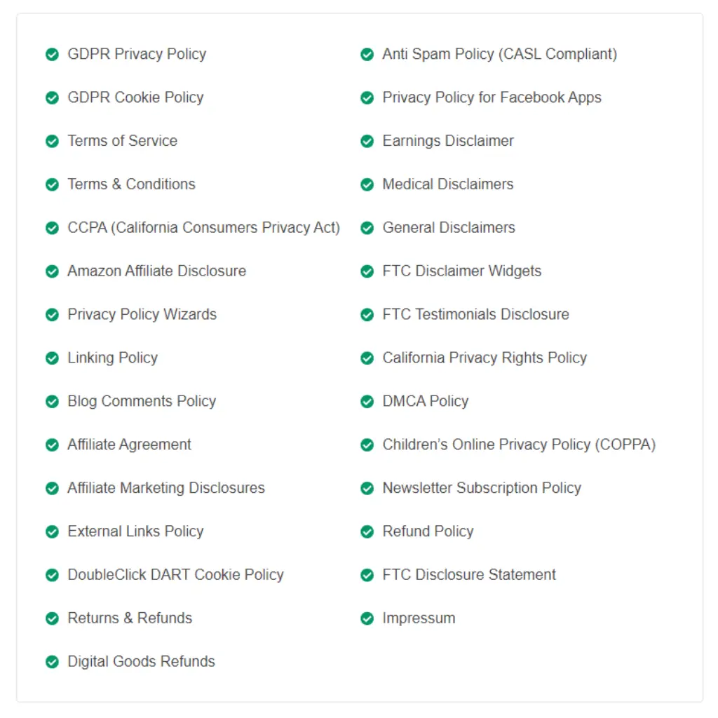 WP Legal Pages Functionality
